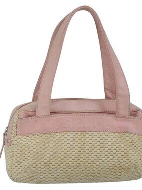 CHANEL Hand Bag Canvas Leather Pink Silver CC Auth